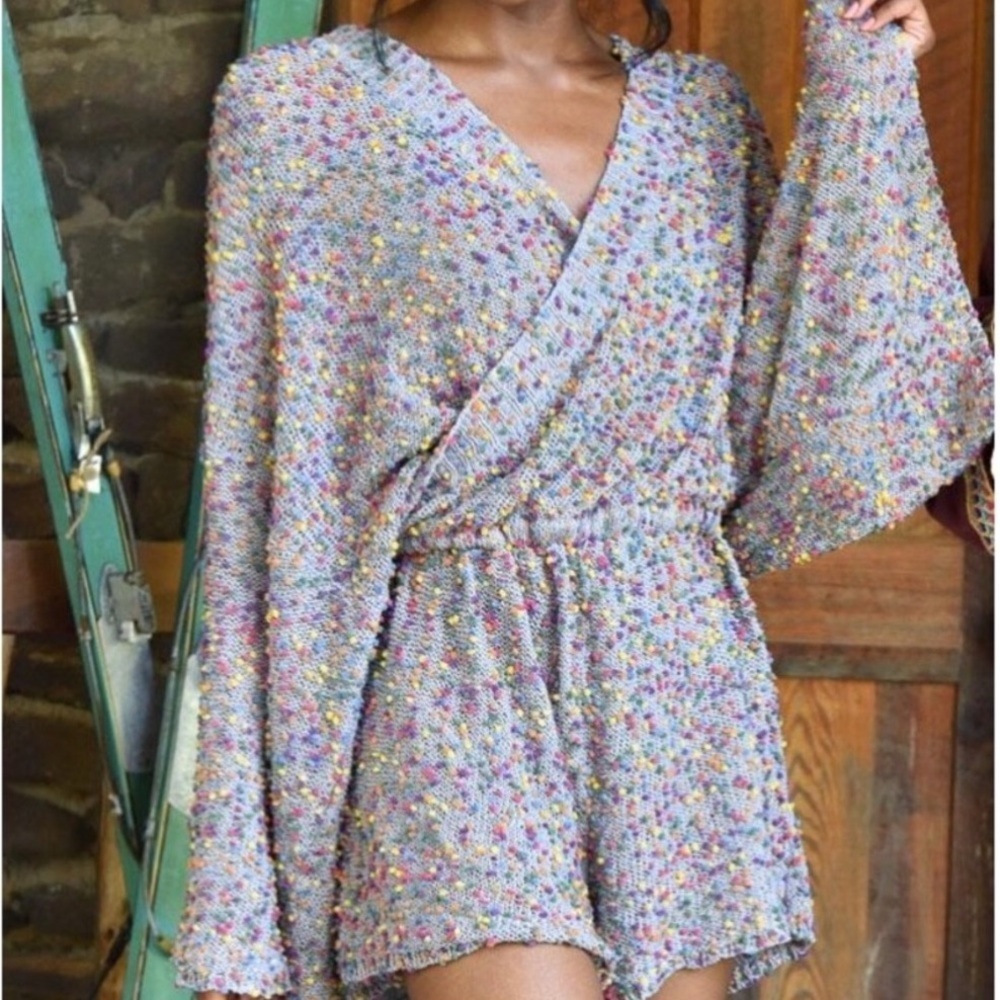 Judith March Women S Confetti Pop Knit Flared Sleeves Surplice Sweater Romper